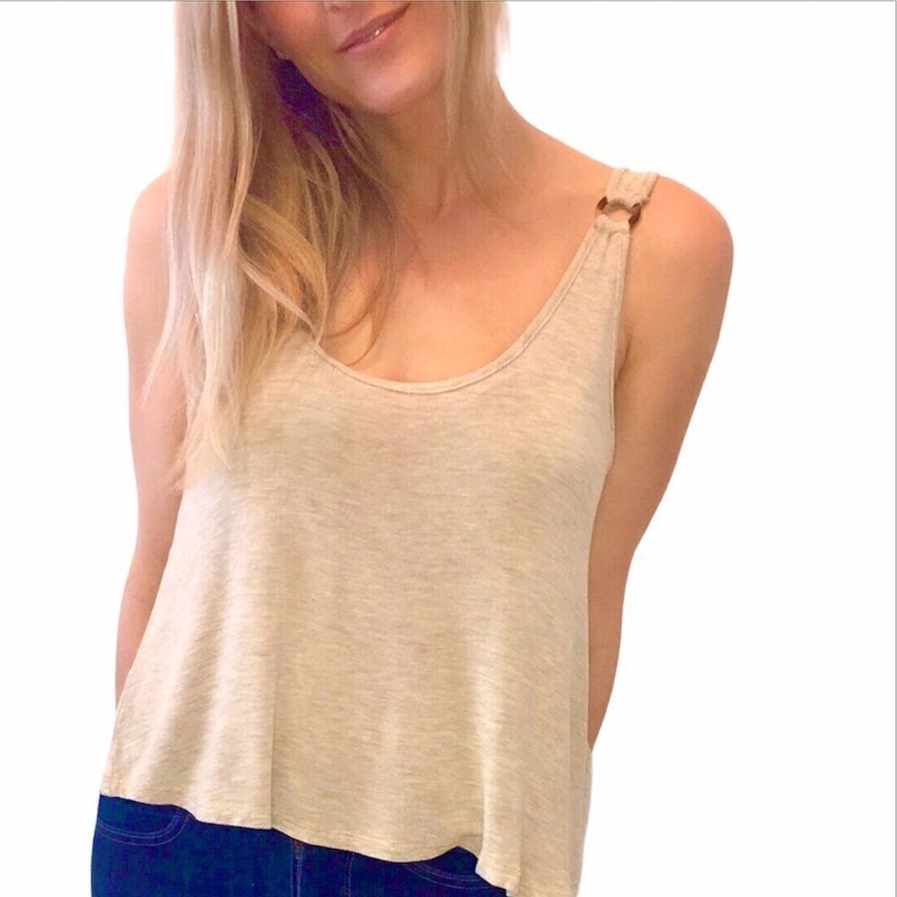 NWT SADIE & SAGE Tan Low Back Knit Tank Top Shirt